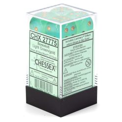 Dice Set - 12 x 16mm D6 - Borealis Light Green w/Gold