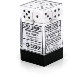 Dice Set - 12 x 16mm D6 - Opaque White w/Black